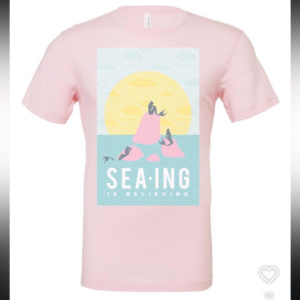 Oh Yeah Apparel Seeing is Believing Mermaid Peter Pan T Shirt XS Pink
